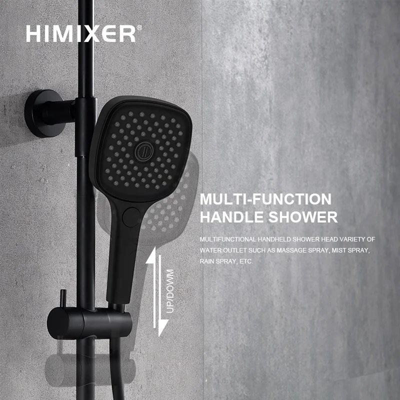 HIMIXER modern matte black shower column system with jets 2 handle luxury shower taps brass thermostatic shower mixer faucet set