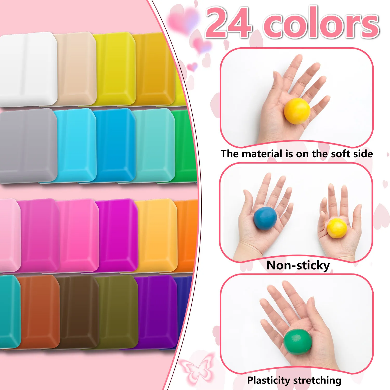 XinyiArt Safe and Non-Toxic 24 Polymer Clay Oven Baked Model Clay DIY Modeling Clay Starter Kits with Sculpting Tools  for Kids