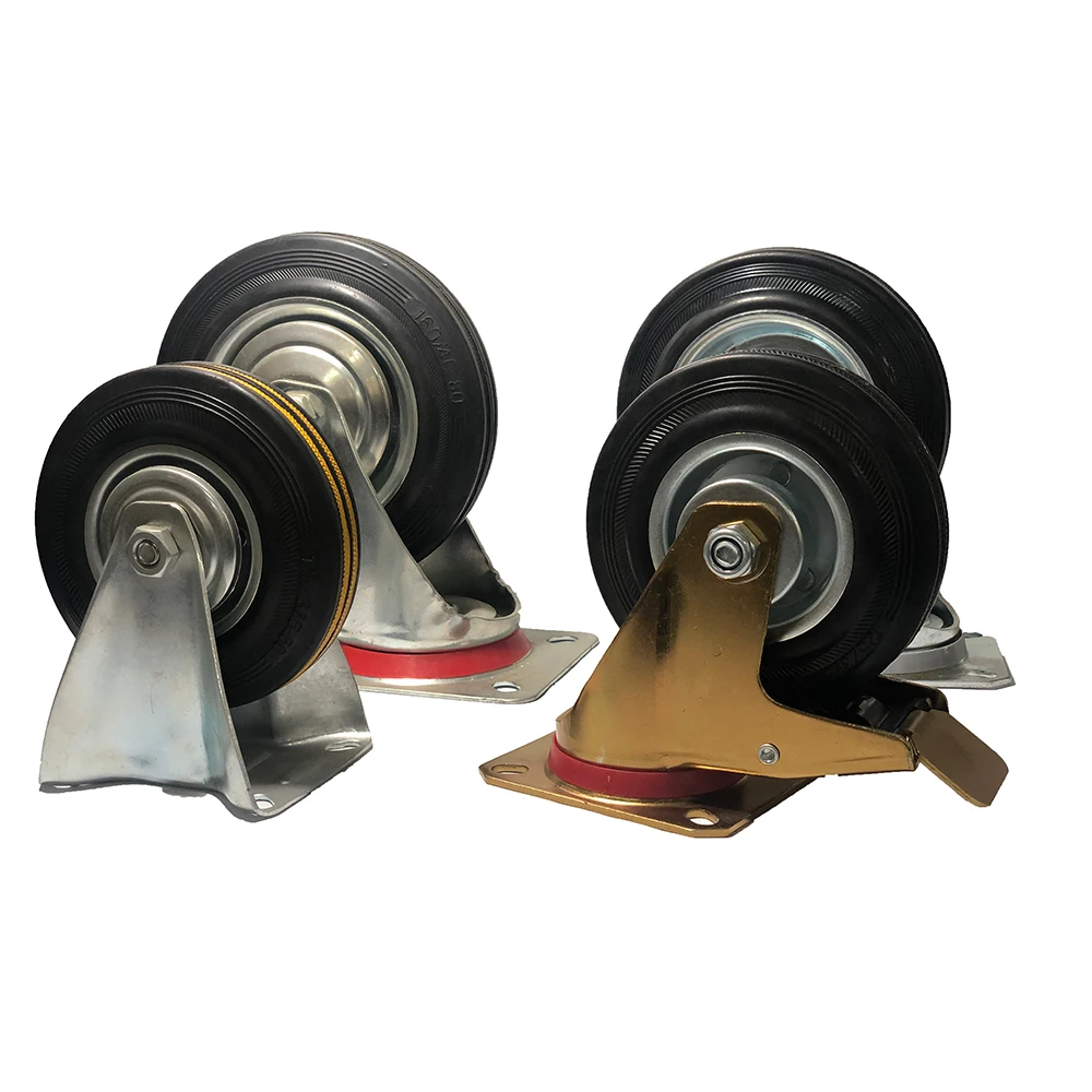Caster Manufacturer 75 80 100 125 160 200 mm industrial Swivel Casters Black Solid Rubber on Steel Disc Wheels