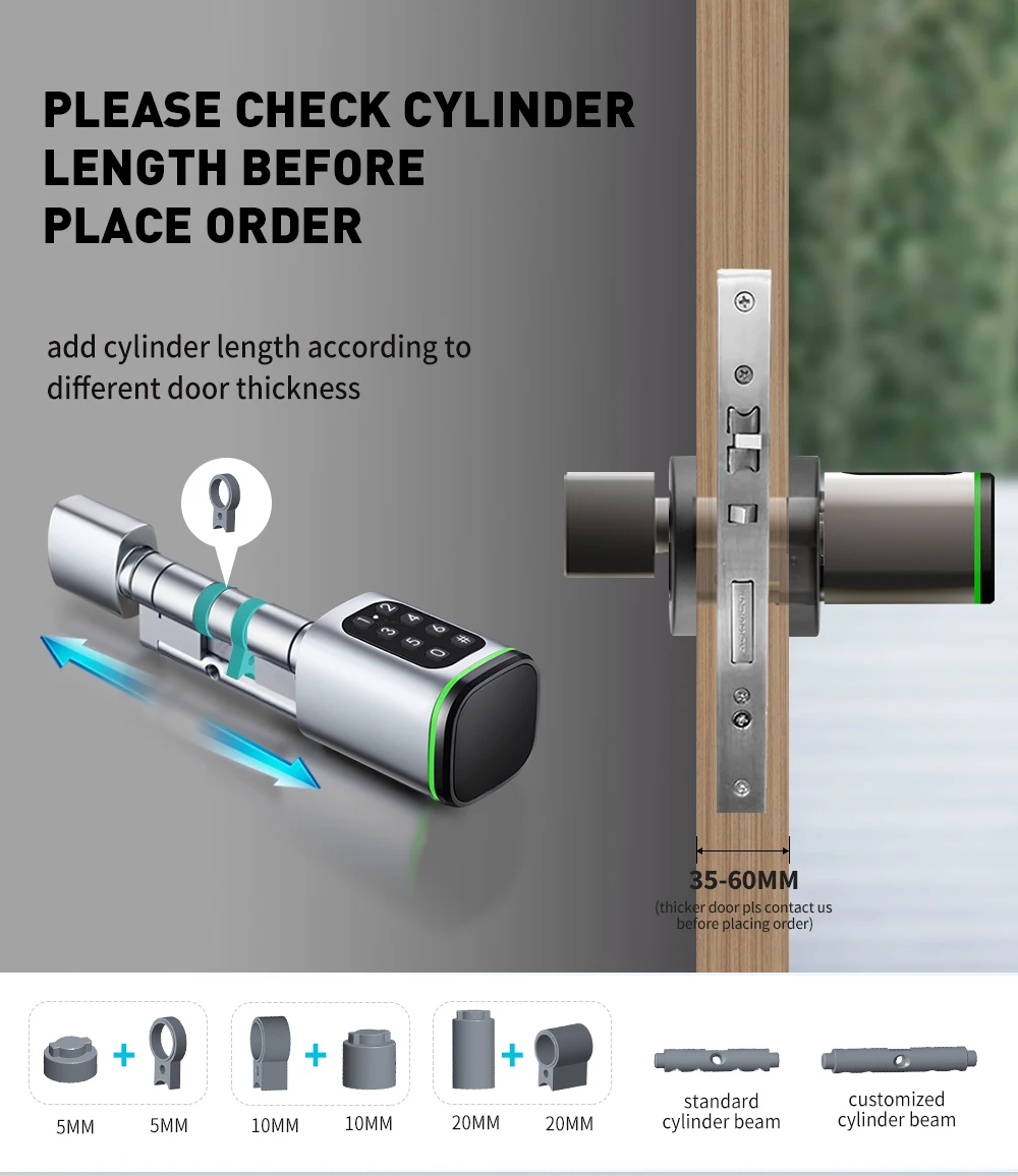 New Design Euro Smart Lock Tuya APP Cylinder Door Lock Adjustable Cylinder Size for Home Smart Door Lock