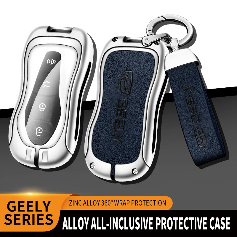 Zinc Alloy Leather Car Key Case Cover For Geely New Emgrand GS X6 Azkarra Tugella FY11 Atlas Pro SUV EC7 Protector Keychain
