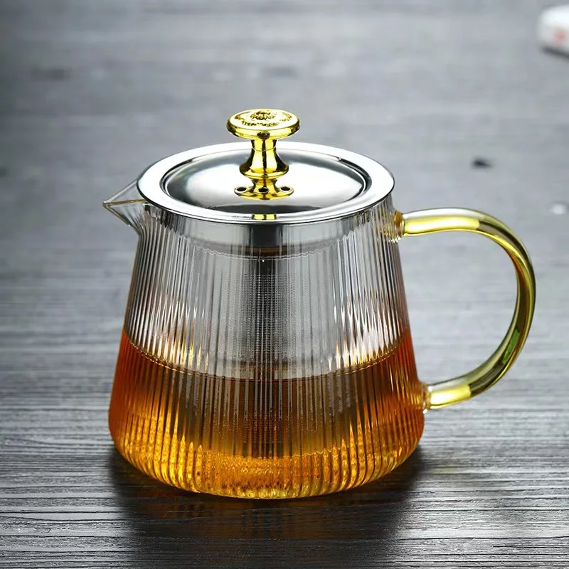 Wide Mouth Design 800Ml High Borosilicate  Glass Teapot Tea Carafe Glass Service Round Glass Teapot With Steel Infuser
