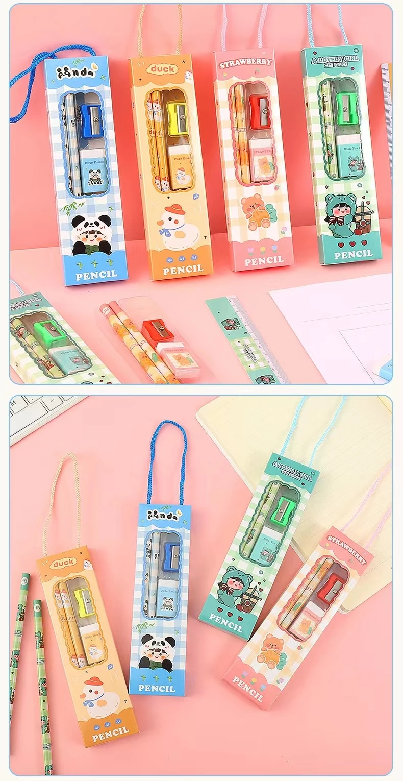 Hot Selling lovey stationery Pencil Set  Box For School And Office With Eraser And Sharpener Custom Logo Gift for kids