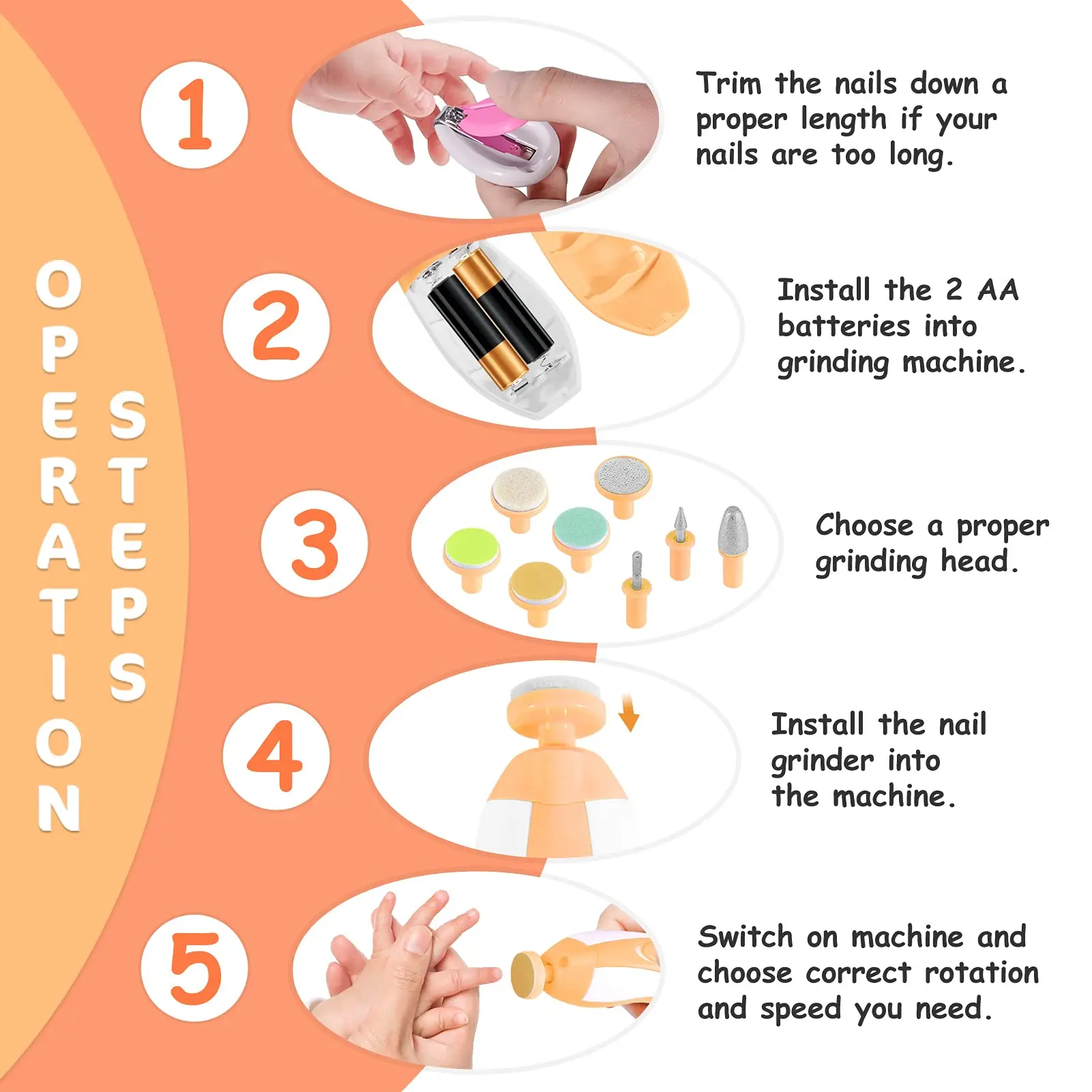 2022 amazon nail cutter kit clipper set file buffer 6 in 1 baby nail trimmer grinder electric baby nail cutter for kids