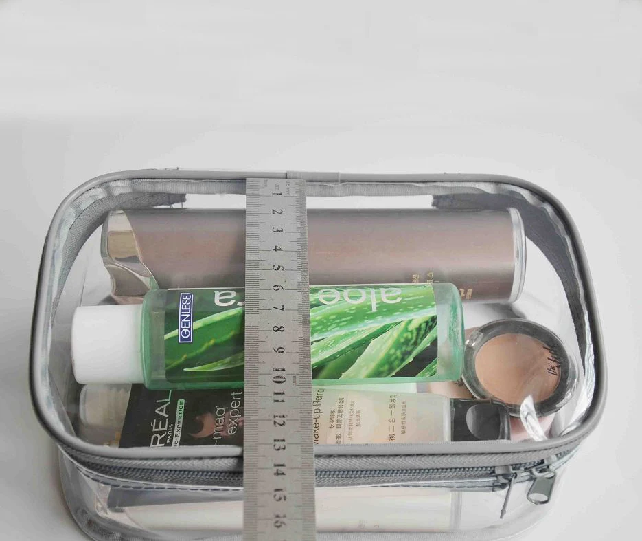 grey double zip transparent beauty cosmetic bag packaging pvc bag