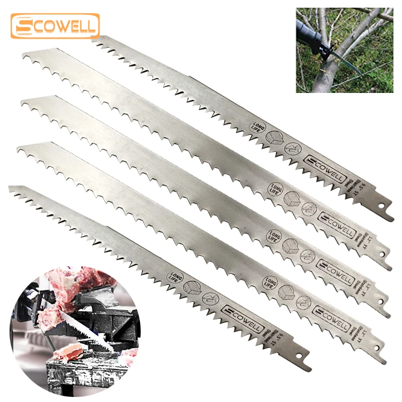 3PCS 9Inch 5TPI Stainless Steel Reciprocating Saw Blades Meat Bone Cutting 2PCS 12 Inch 3TPI Sabre Saw Blade For Wood
