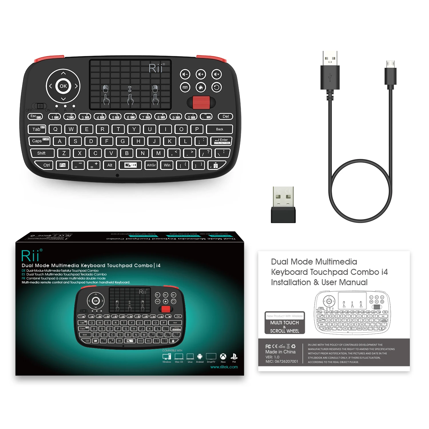 Rii 2.4GHz Dual Modes Handheld Backlit mini bluetooth keyboard android backlight