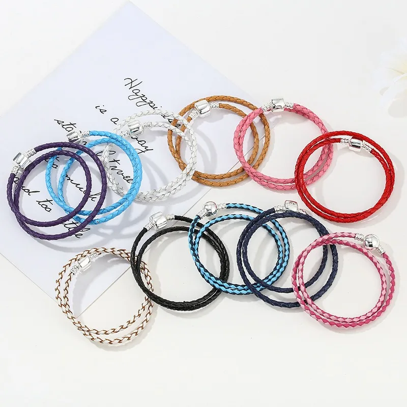3mm Colorful Double Loop Leather Rope Bracelet DIY Leather Bracelet Basic Chain fit charms making necklace keychain Factory