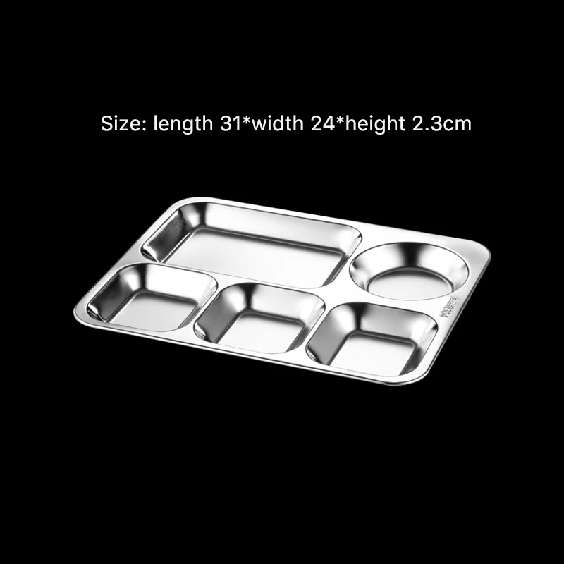 304 Stainless steel rectangle reusable thicken school student company canteen adult food tray 3/4/5/6/7/8 grids dinner plate