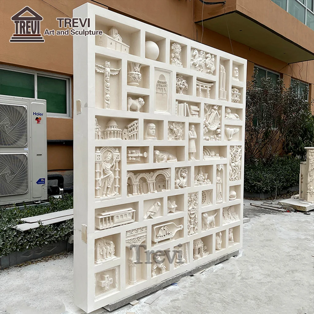 Pure Hand Carved High End Marble Wall Stone Relief Sculpture