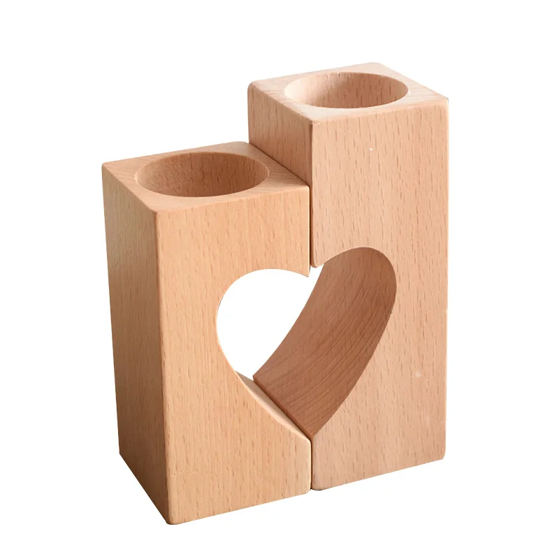 
Wholesale Heart-shaped Romantic Cute Decorative Candle Holders Natural Wooden Candle Holder 