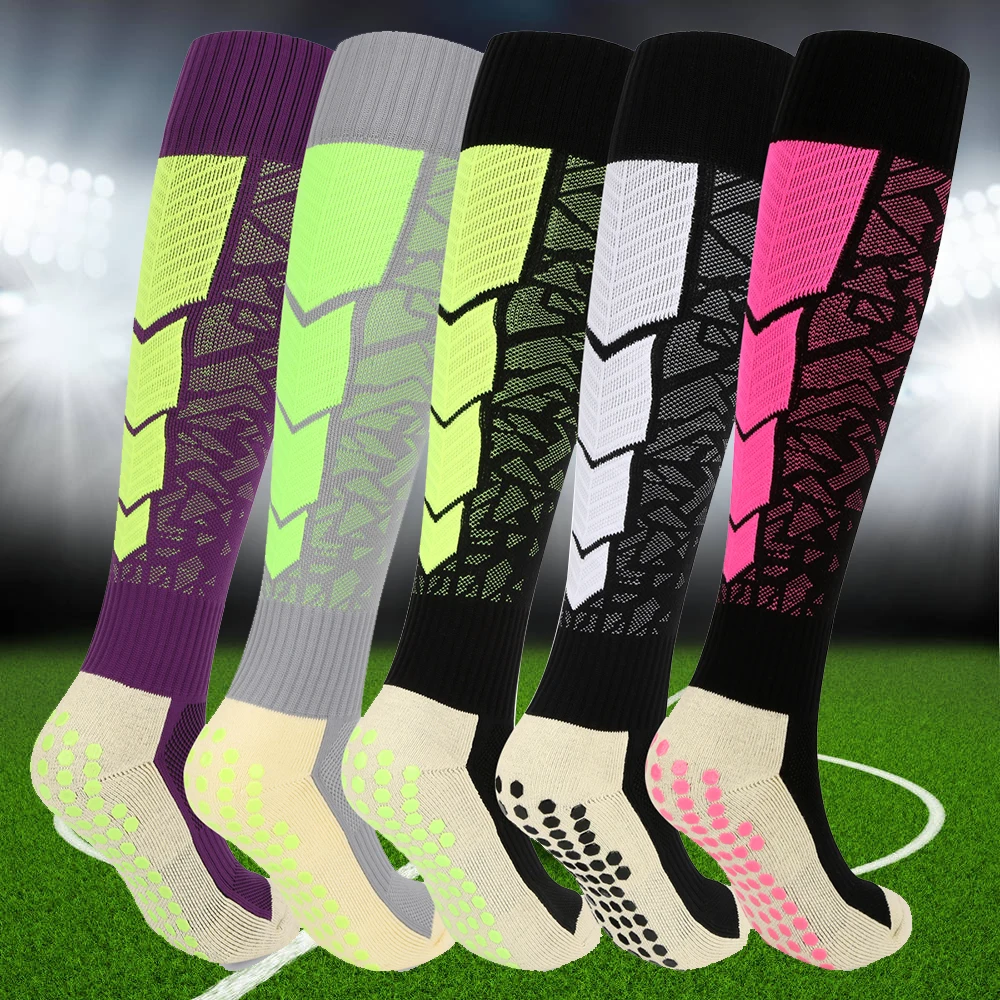 Professional custom logo sport sock men grip knee high compression football socks