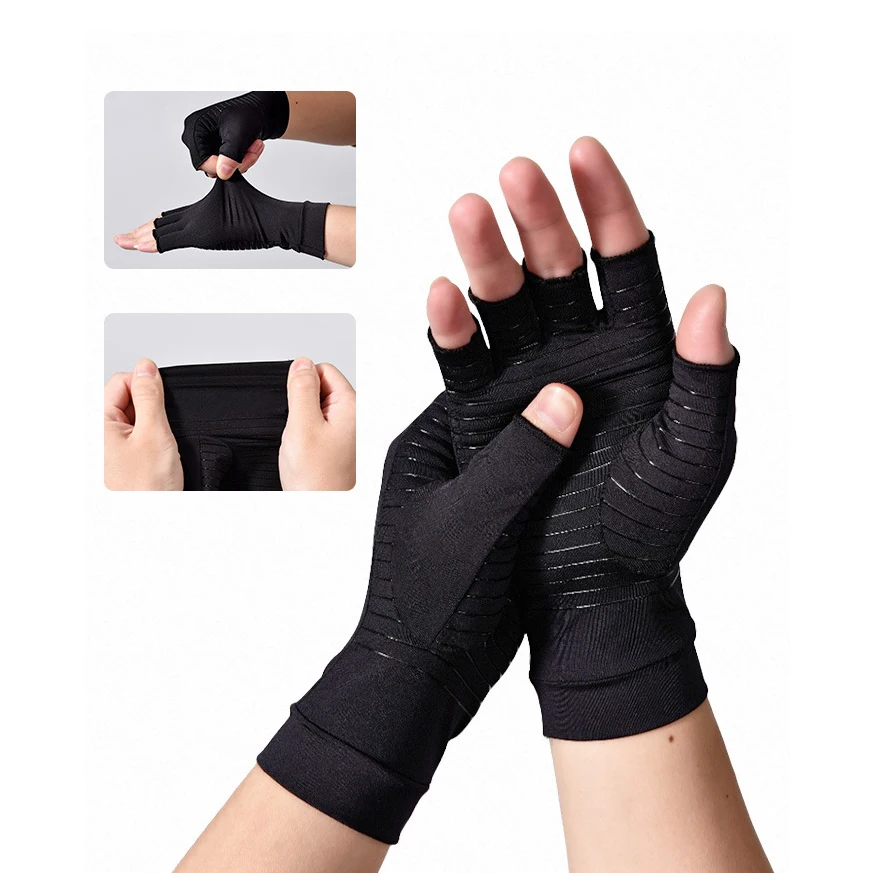 Outdoor Anti-slip Copper Fiber Half Finger Arthritis Gym Gloves Bike Bicycle Cycling Gloves For Men and Women