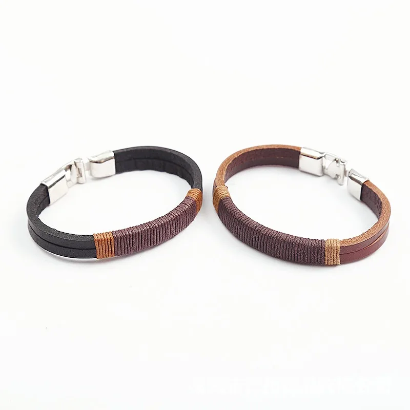 New Surfer Cuff Black Brown Mens Vintage Hemp Wrap Leather Wristband Bracelet