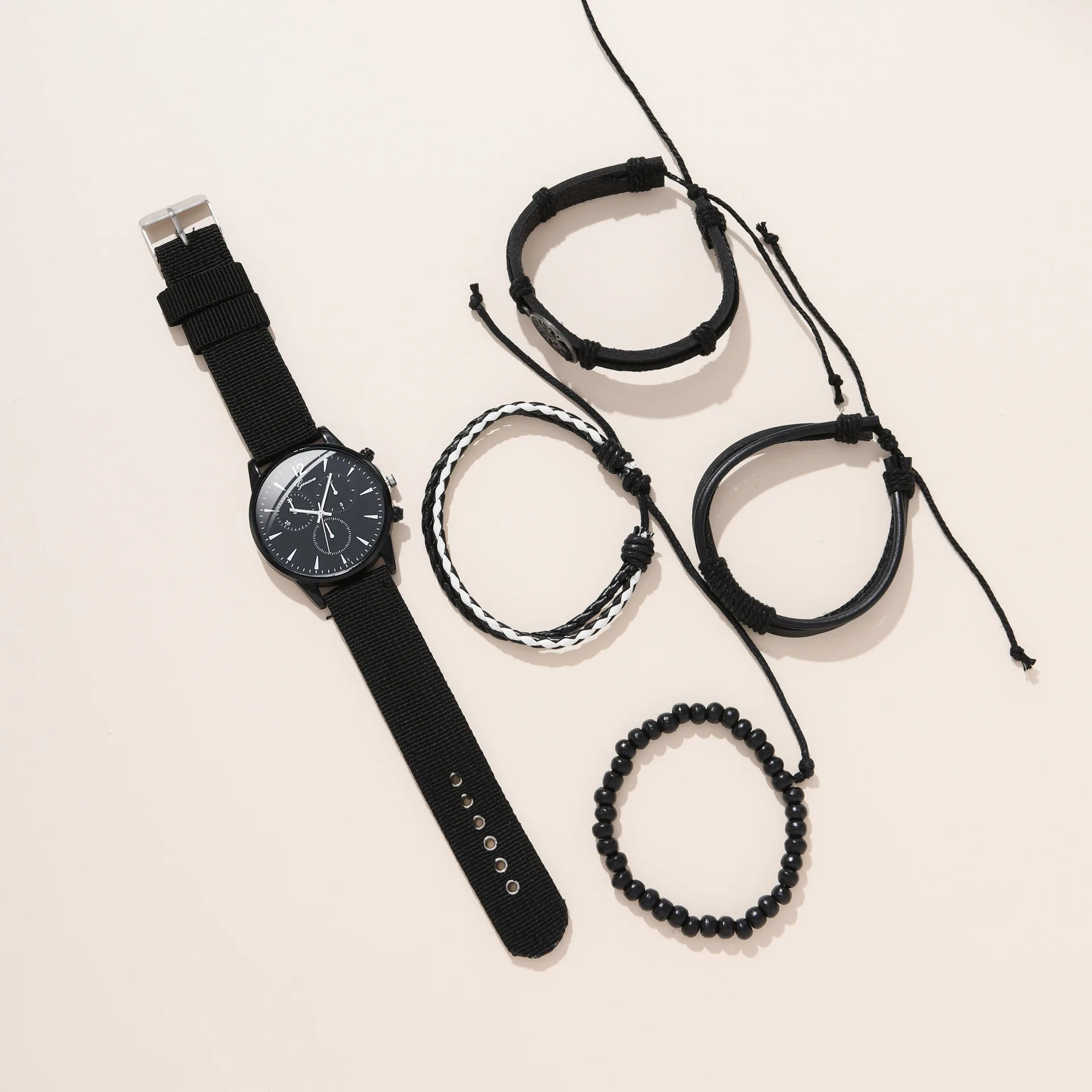 PU Leather Belt Quartz Watches Bracelet Set Sport PU Band Wrist Watch Business Clock Gift For Men Reloj Jewelry