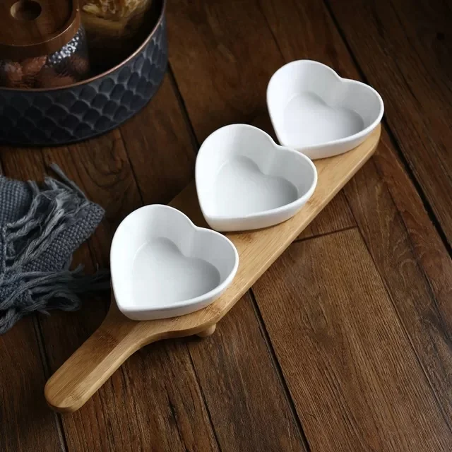  Ceramic Custom Heart Flower Star Shape Dry Fruit Plate Snack And Dessert Dish With Wooden