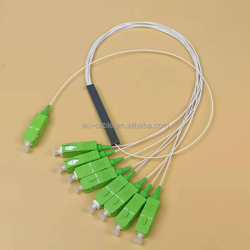Optical Fiber SC APC UPC Connector Steel Tube Type OEM Logo PLC Splitter 1x2 1x4 1x8 1x16 1X32 1X64 1 Core Fiber Optic Cable EC