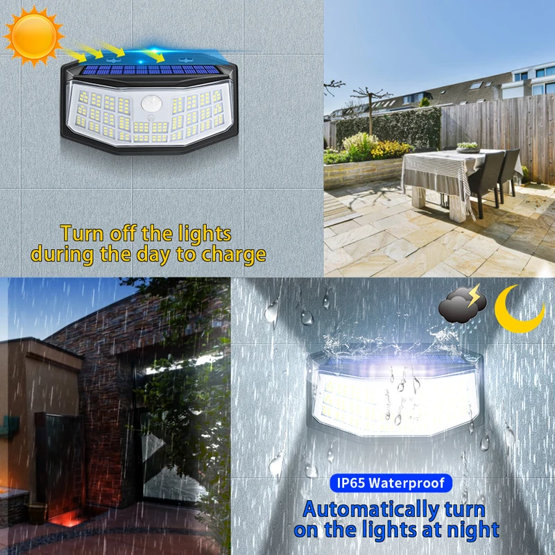 New Solar Lights 194 LED Lights IP65 Waterproof Security Garden Lights