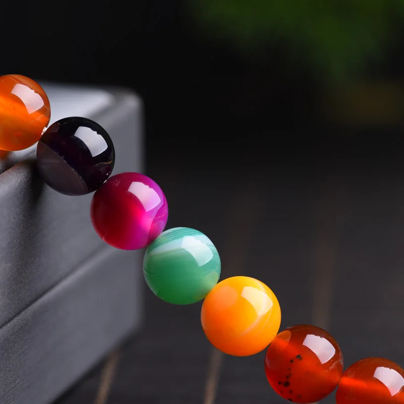 Natural Agate Stone Round 14mm Beads Assorted Mix Green Orange Blue Yellow Purple Black Red Stripe Agate for Jewelry Making