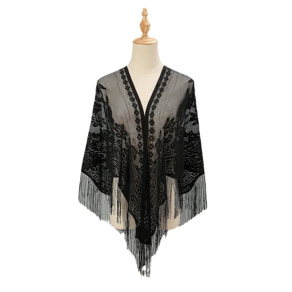Новинка нейлоновый кружевной весенне-летний треугольный выдолбленный дышащий шарф с кисточками Женский универсальный и модный длинный шаль