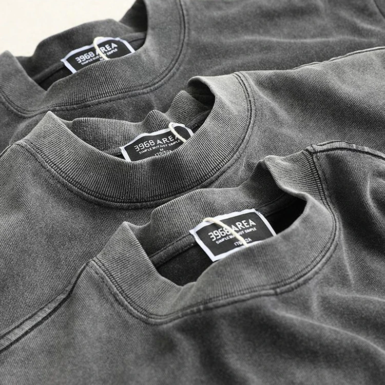 Top Quality Heavy Cotton Acid Wash T-shirt 240 Gsm Custom Thick Collar Oversized Retro Wash Tshirt Heavy Relaxed Vintage T Shirt