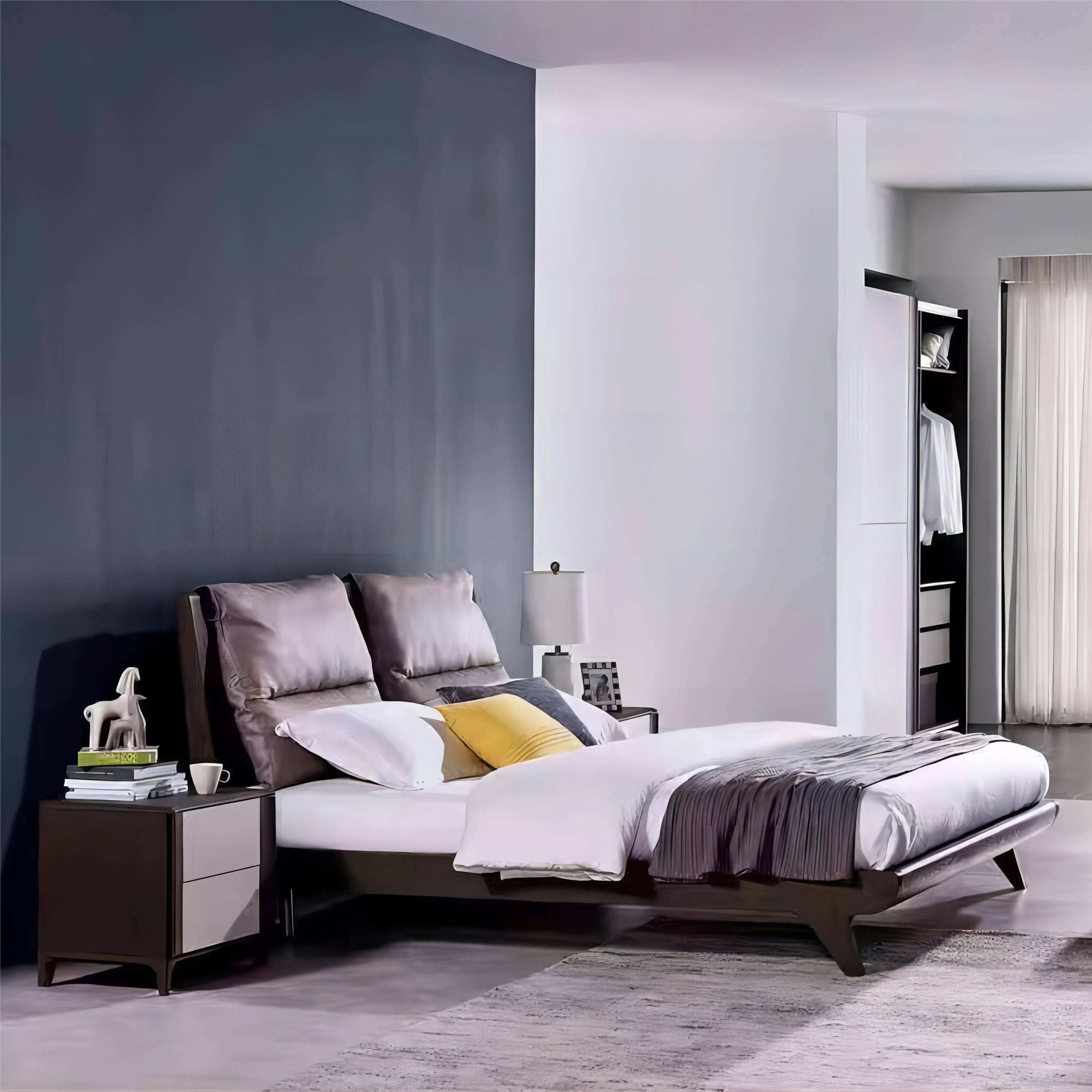 Italian Luxury Double Bed Up-Holstered Wooden Oak Bedroom Furniture