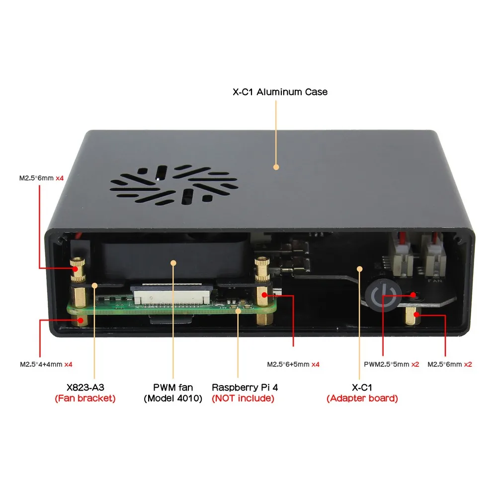  Ультра-тонкий Raspberry Pi 4 Чехол NUC стиль алюминиевый корпус с PWM Fan & X-C1 платы адаптера для 4B