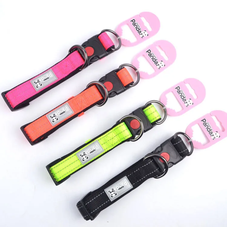 Wholesale reflective padded nylon dog collar panda brand with leash