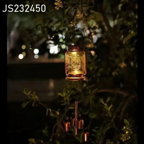 Outdoor Garden Glass Hanging Led Waterproof Solar Lantern Lighting Decorative Backyard Lights with Bell