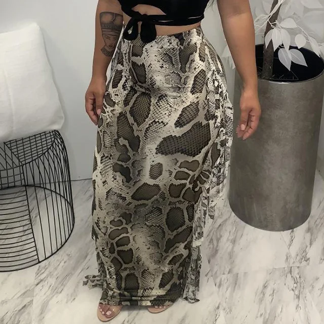 Женская длинная юбка с бахромой, юбка-карандаш с высокой талией и принтом животных, модель 3xl на осень, 2021