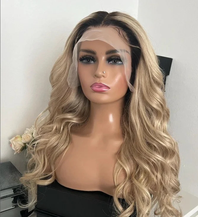 Wear and Go100% Real Human Hair WIG Raw European Straight Human Hair Ash Blonde Human hair Lace front wig for women long wig
