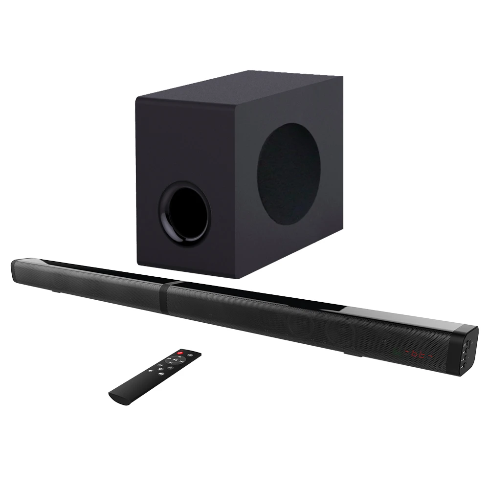 shenzhen factory retail 2.1ch wireless sound bar detachable blue tooth soundbar with subwoofer 80W Soundbar speaker for tv
