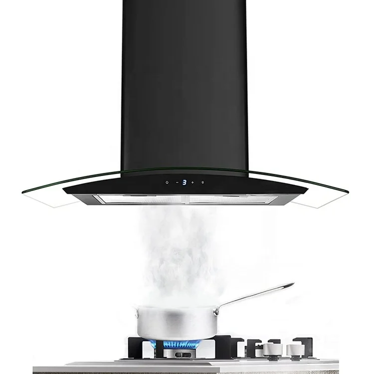 Factory directly wholesale kitchen good price cooker hood extractor tempered glass range hood with hand sensor switch