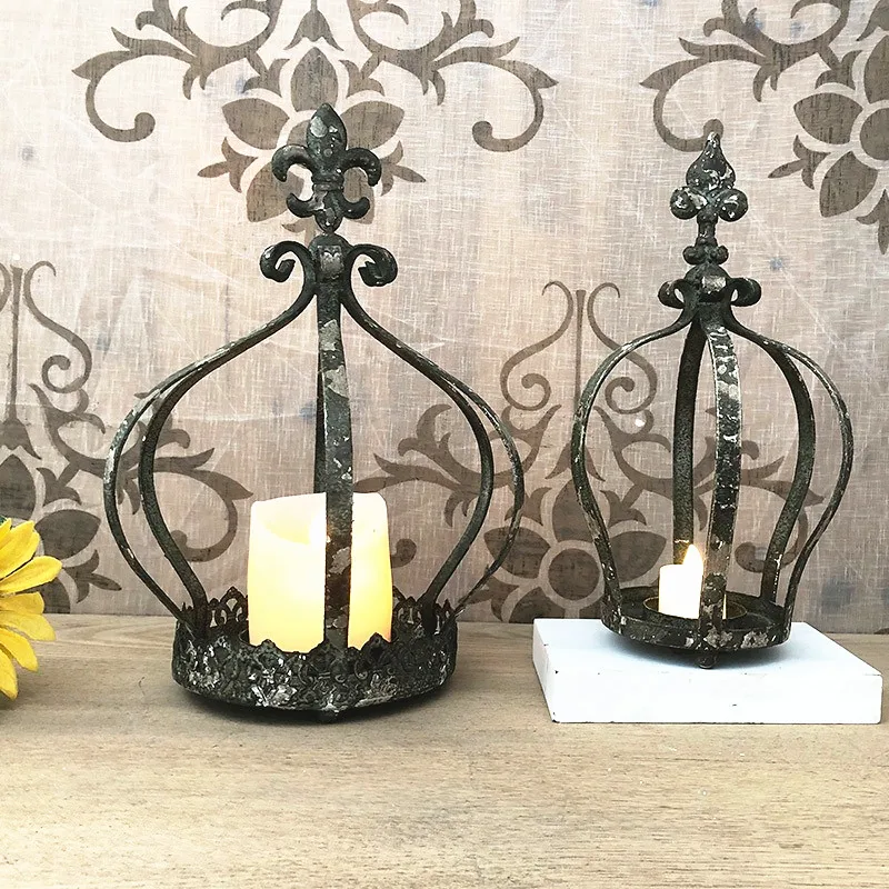 Creative luxury crown shape candlestick gold metal rustic candle holders table Crown metal hanging candle holder