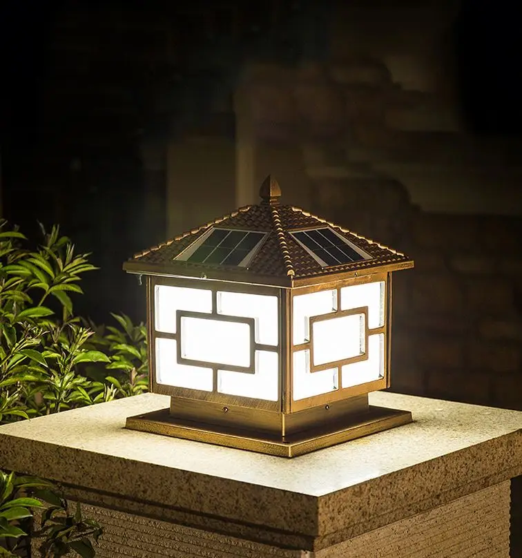 
outdoor waterproof landscape courtyard villa gate luminaire led solar pillar light 