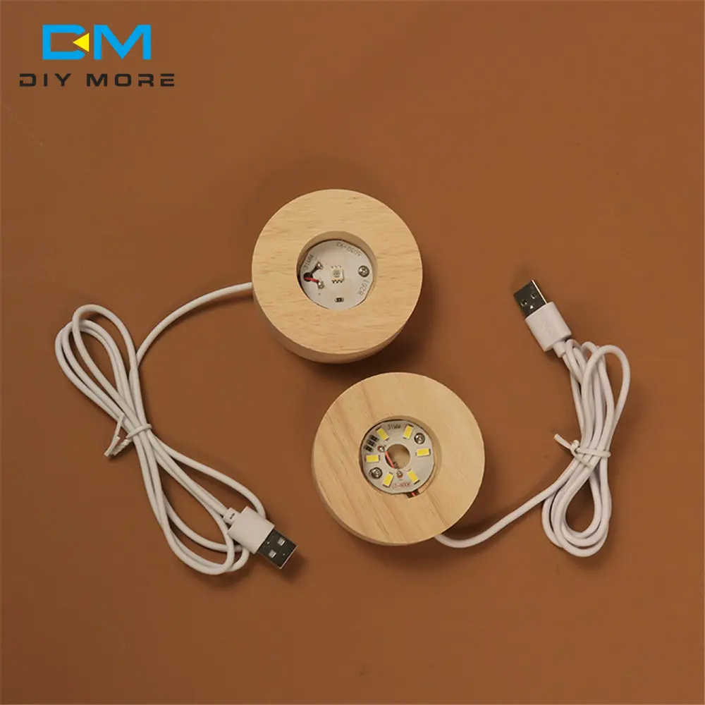 6CM 7CM Smart Home New Wood Light Base Rechargeable Wooden LED Light Rotating Display Stand Crystal Glass Resin Art