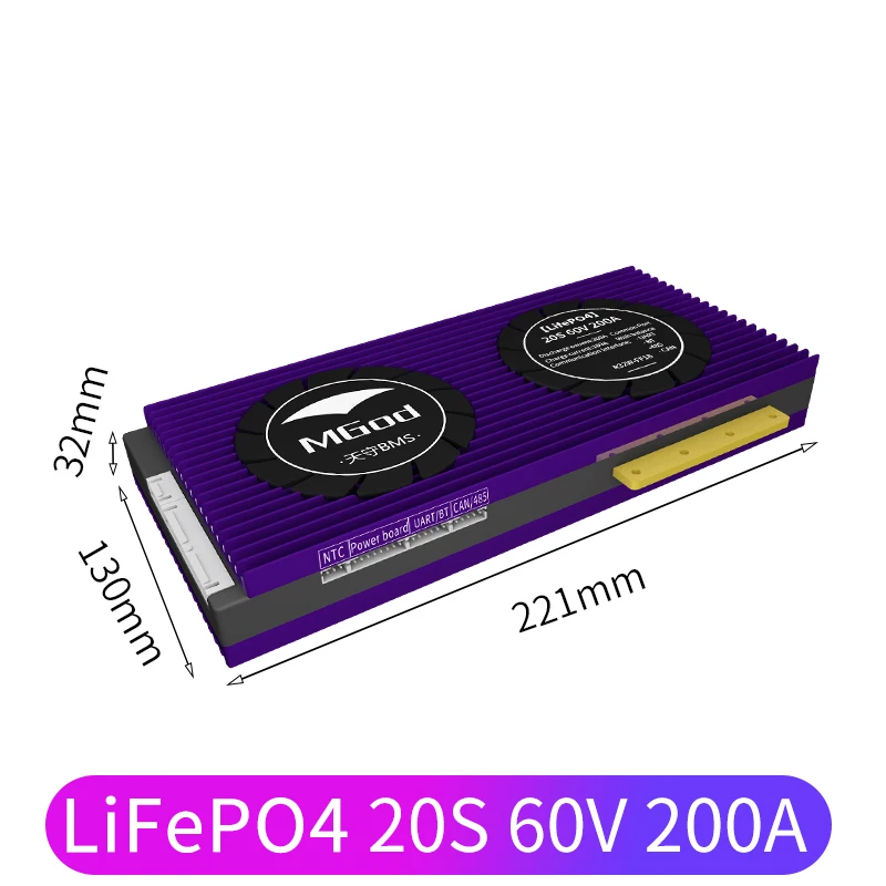 
Smart BMS Lifepo4 20S 60V 200A BT/RS485/CAN Communication for lithium Battery Pack apply to energy storage RV outdoor 