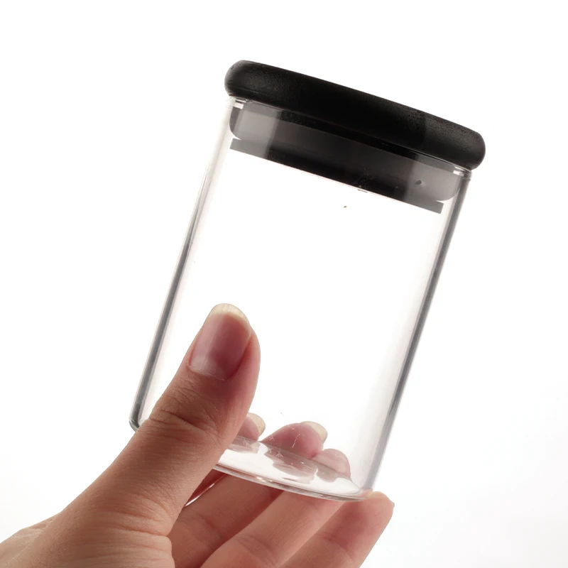 Sale 6 PCS Glass Canister Set Kitchen Nuts Cookies Glass Food Storage Jars with Black Bamboo Lids