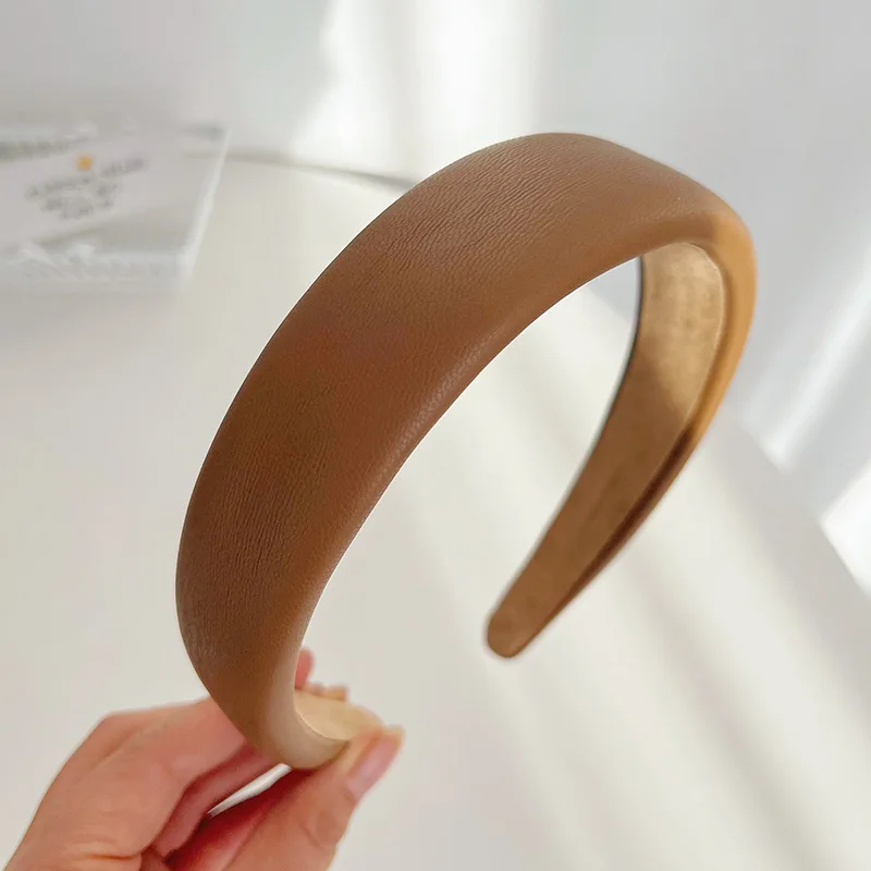 South Korea Dongdaemun retro female style with simple pure color PU leather widened head band sponge leather hair band