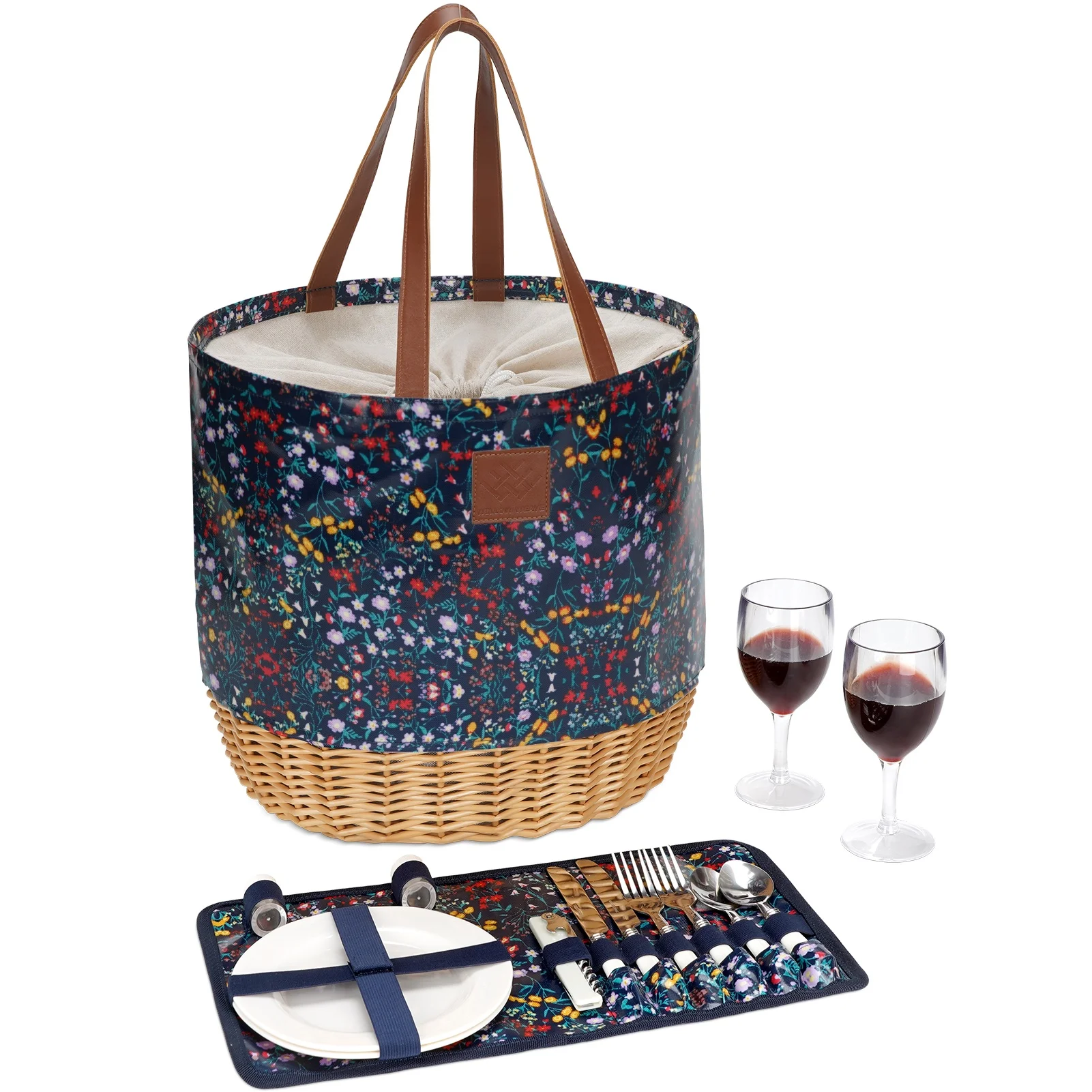 WILLOW WEAVE Portable Picnic Basket Set with Service for 2  Persons