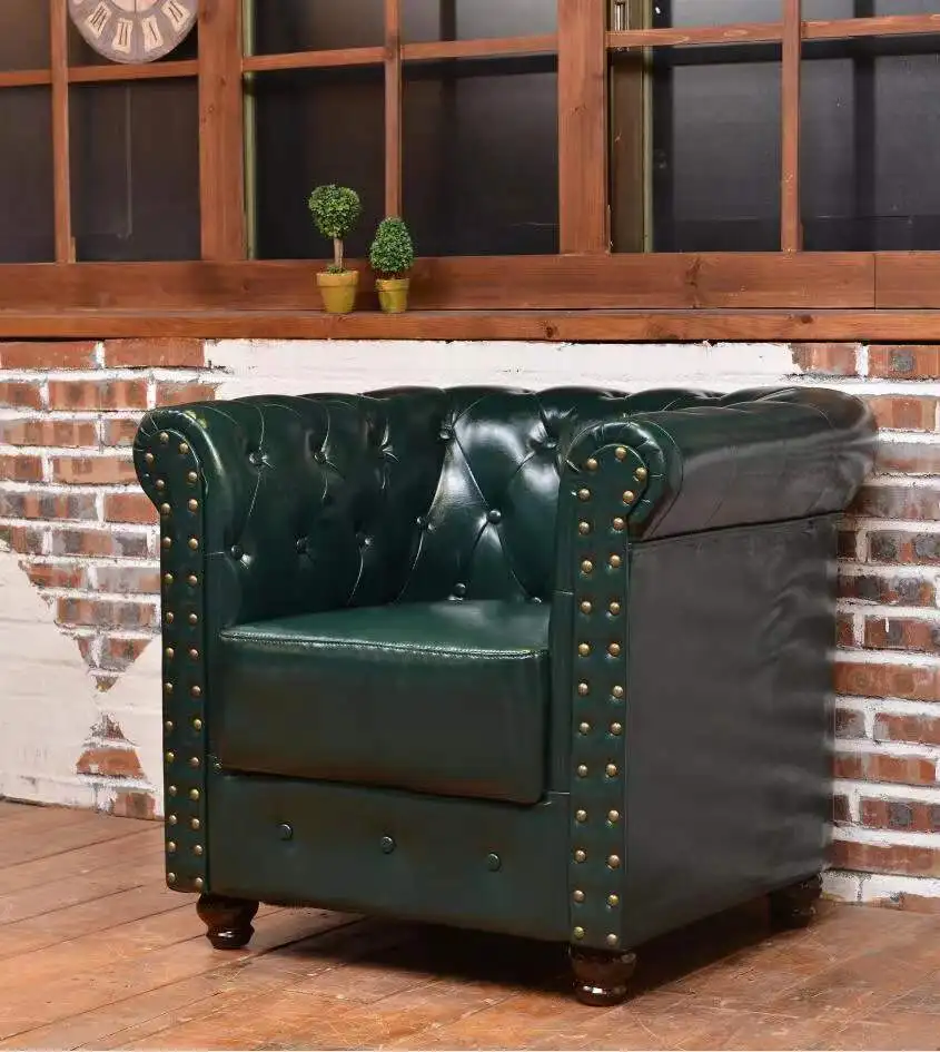 Роскошный комплект диванов chesterfield из зернистой кожи для гостиной американский диван на пуговицах Винтажный Зеленый
