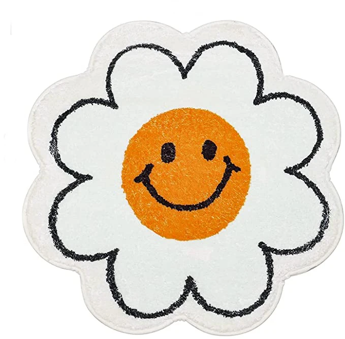 Smiley Face Rug Sunflower Rug Cute Fluffy Kidsroom Decoration Mat Absorbent Super Soft Bath Mat Machine Washable