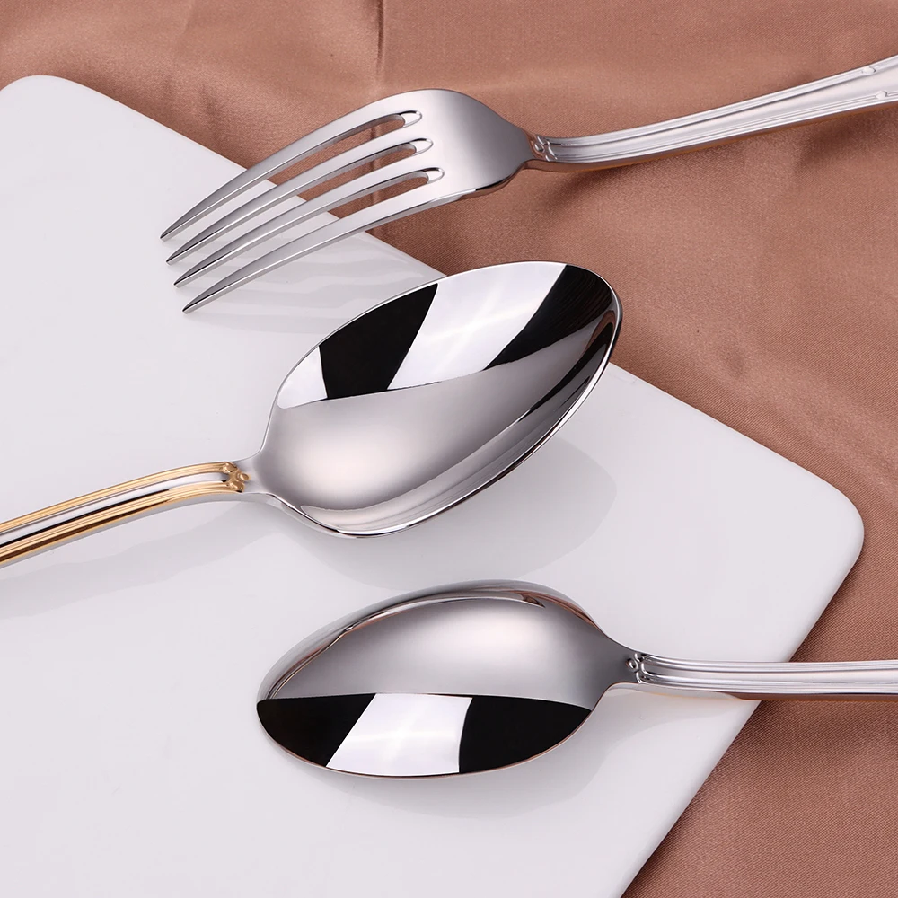 Modern Style 30 piece Set Luxury Set Royal Tableware Gold Wedding Spoon Cutlery Silver Handle Plated Stainless Steel Flatware