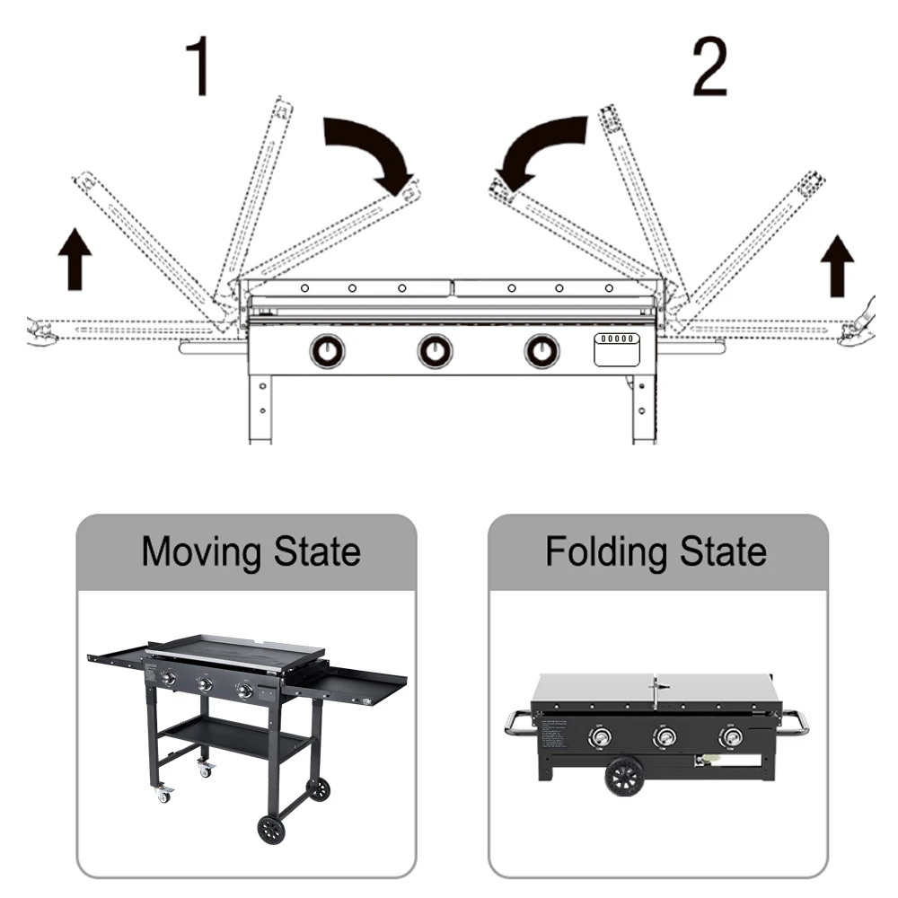 Outdoor Griddle Station 3 Burners Restaurant Portable Grill Griddle For Camping