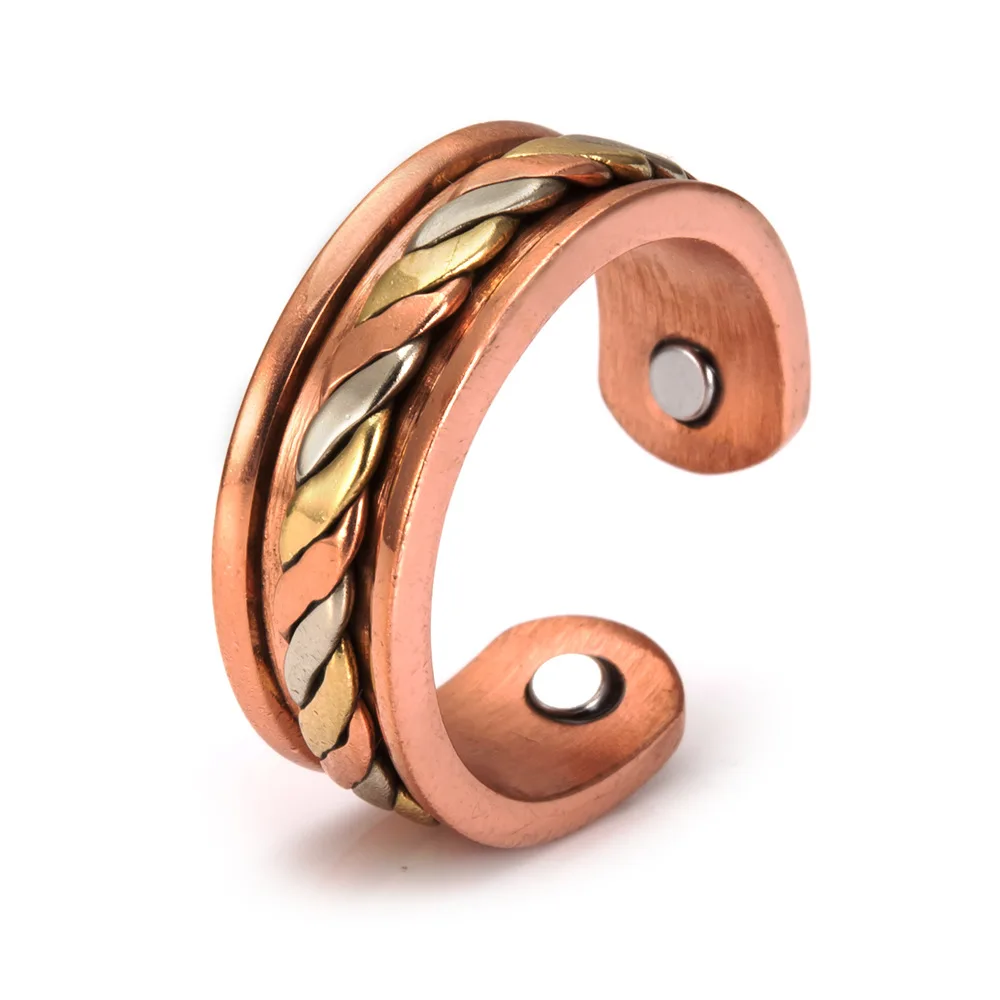 2024 wholesale Pure Copper Jewelry  inlay with twisted copper wire  magnetic copper ring