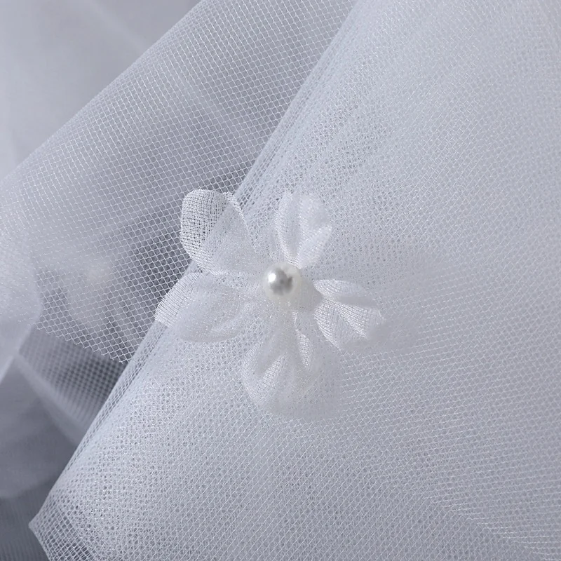 Handmade Lace Veil Bride Hair Accessories Floral Pearl Soft Tulle Two-Layer Bridal Veil Luxury for Wedding Photo Props