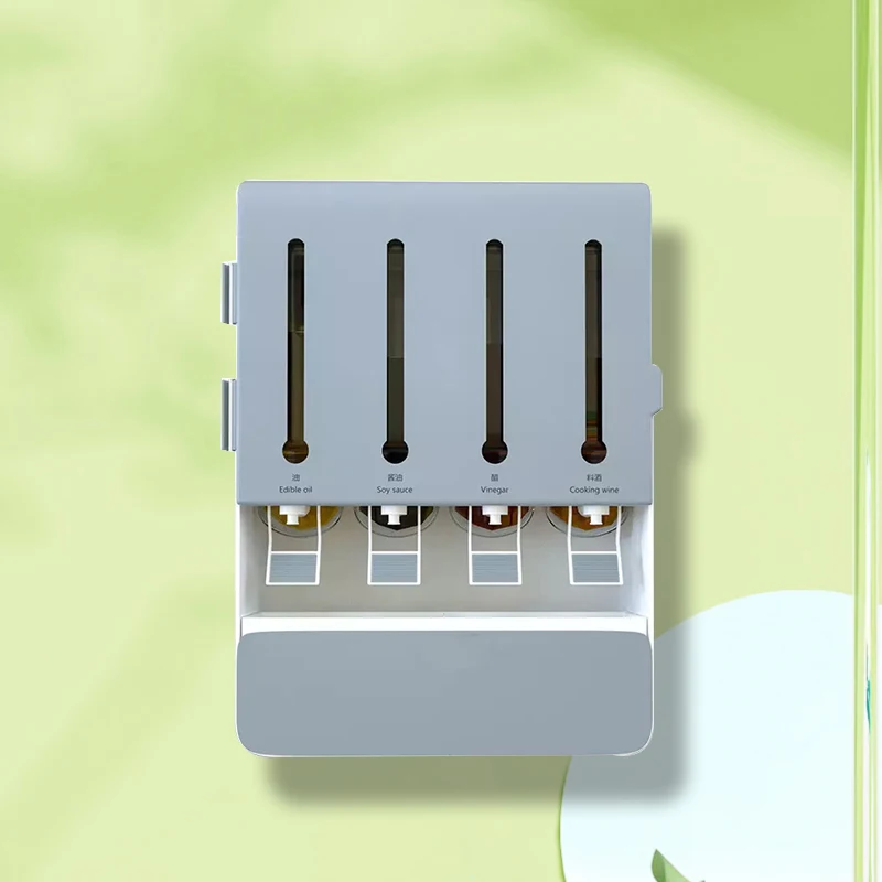 Multifunctional Plastic Kitchen Oil Liquid Seasoning Dispenser Wall Mounted Faucet Condiment Storage Box Spice Rack Organizer