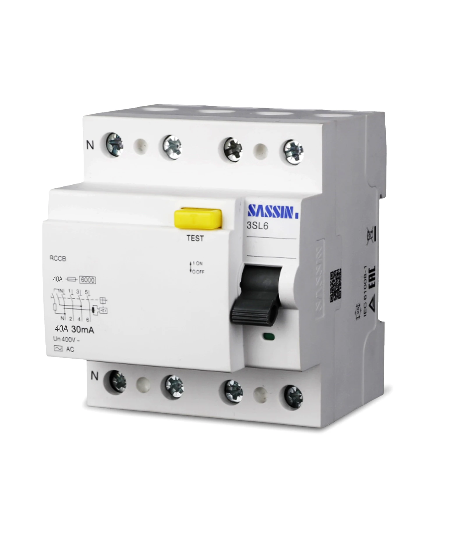 Manufacturers SASSIN  Residual Current Circuit Breaker 2p 4p  RCCB rcbo RCD 3SL6 up to 100A  type a ac 230V