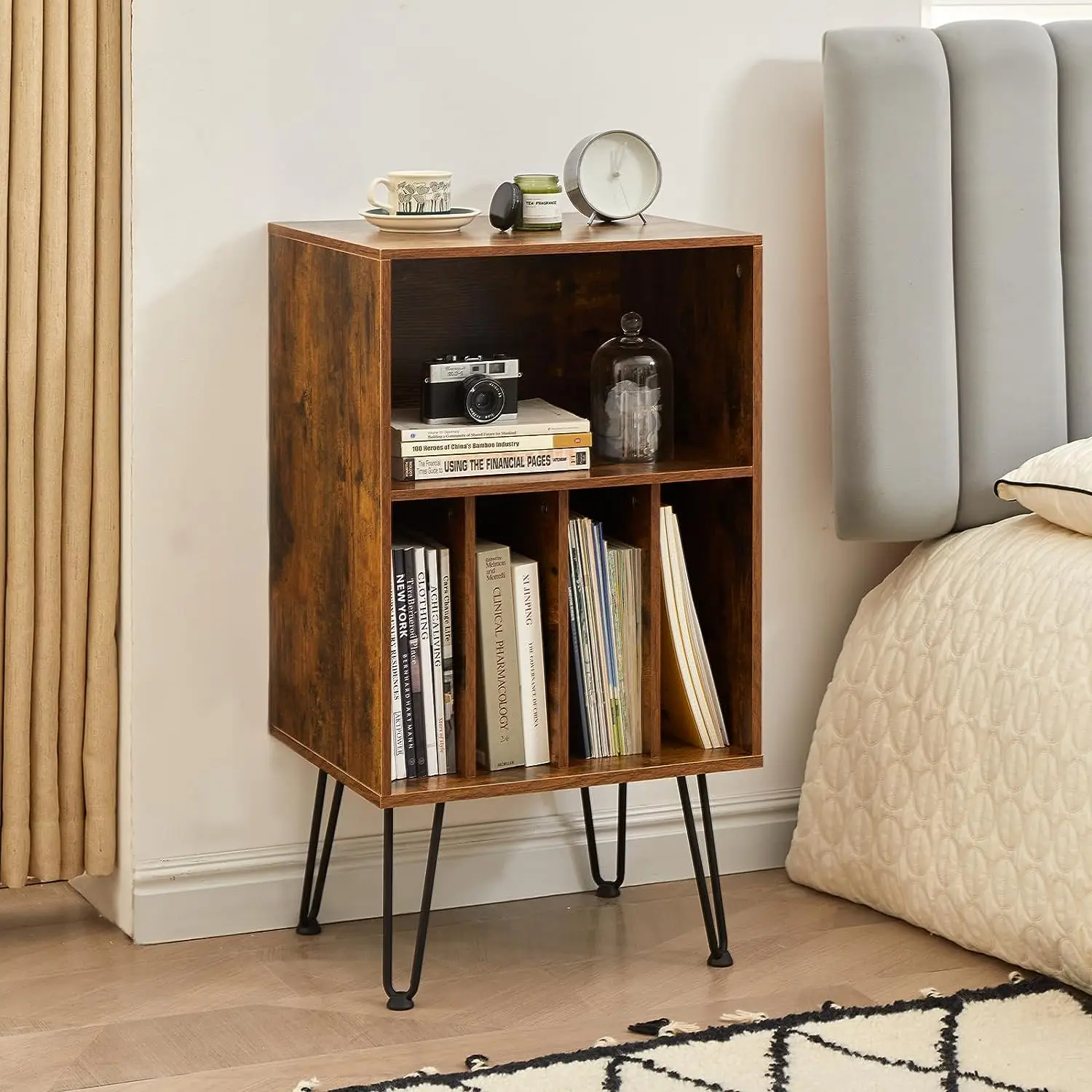 Record Player Stand with Vinyl Storage Turntable Stand Holds Up to 150 Albums Record Player Table Cabinet with Metal Legs
