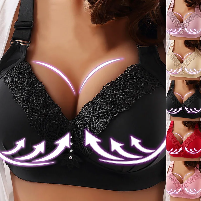 
Transparent Lace Bra Plus Size Back Close Adjustable Wireless Unlined Soft Lace Fat Lady Specific Plus Size Bra 